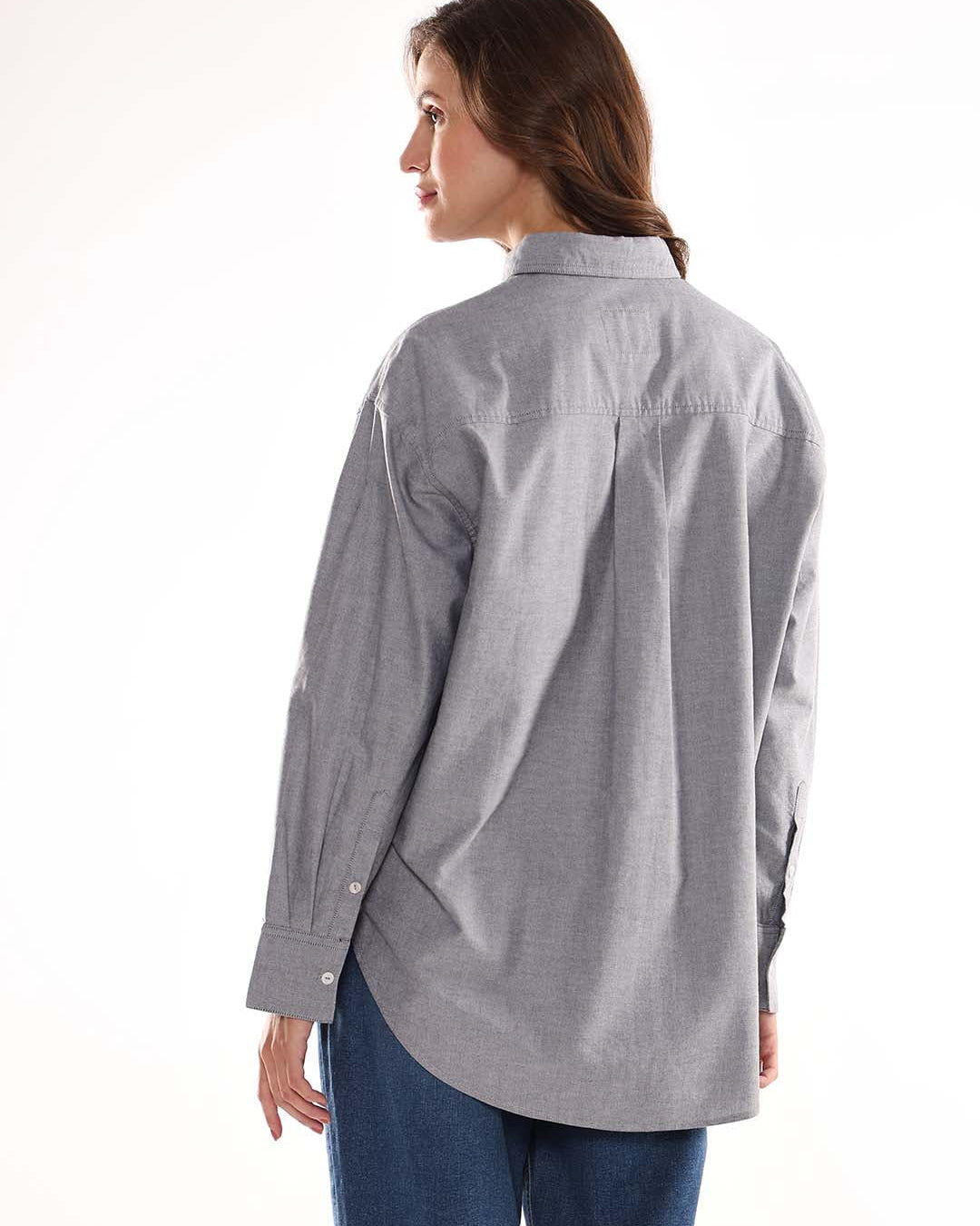Avery Grey Oxford Cotton Oversized Shirt for Women - Brussels Fit from GAZILLION - Back Look