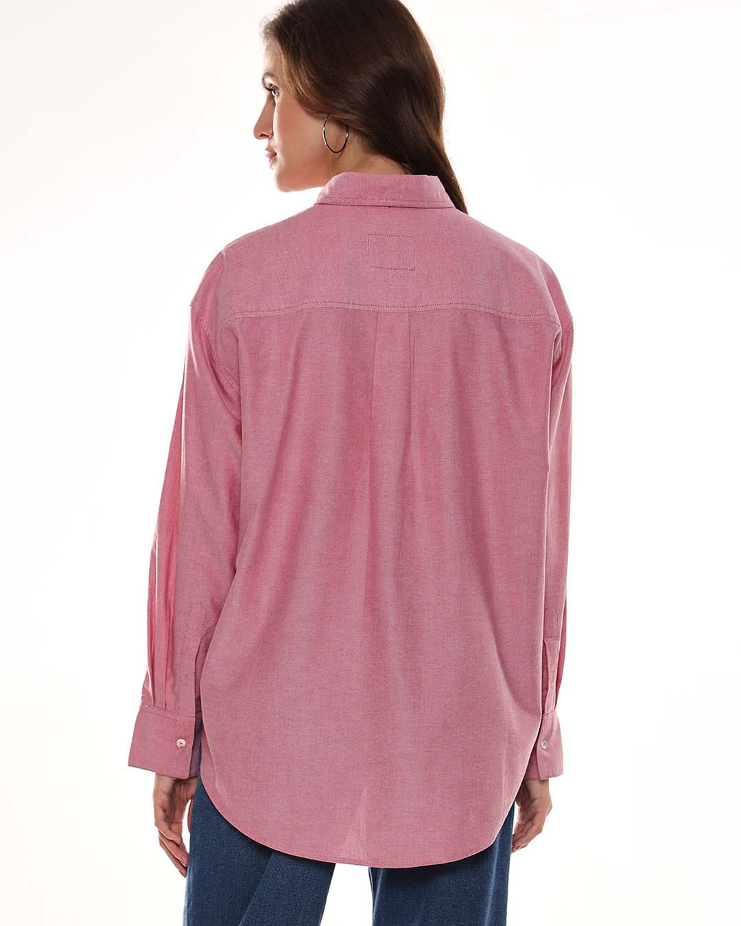 Avery Red Oxford Cotton Oversized Shirt for Women - Brussels Fit from GAZILLION - Back Look