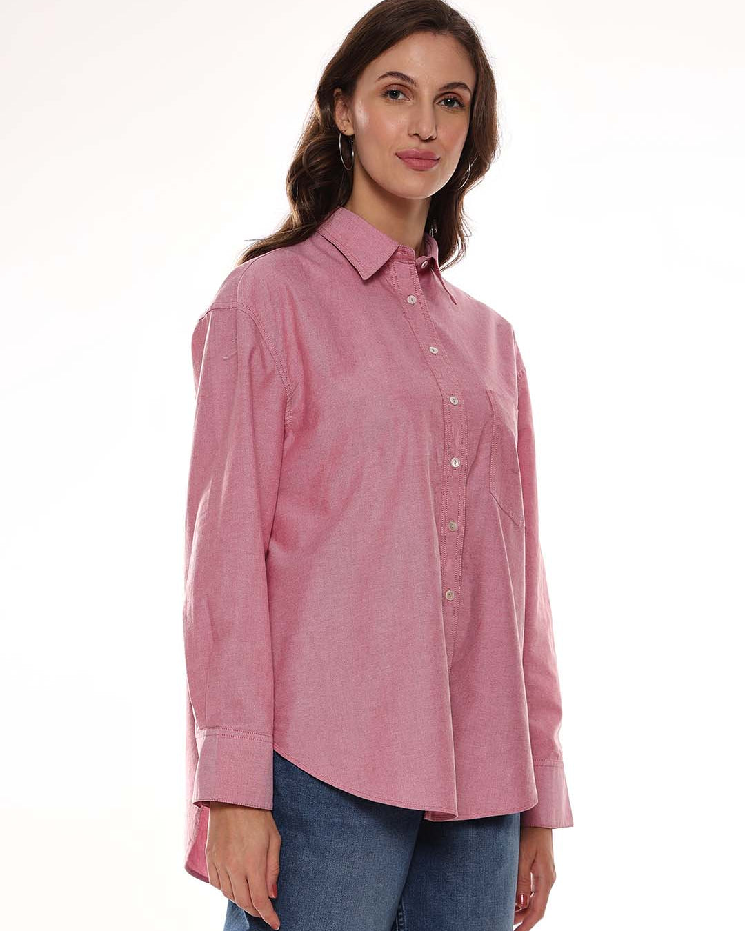 Avery Red Oxford Cotton Oversized Shirt for Women - Brussels Fit from GAZILLION - Right Side Look