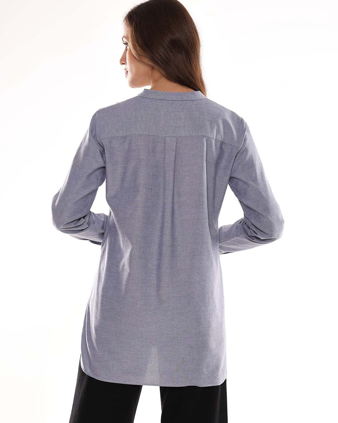 Azzurra Grey Cotton Chambray Tunic Shirt for Women - Istanbul Fit from GAZILLION - Back Look