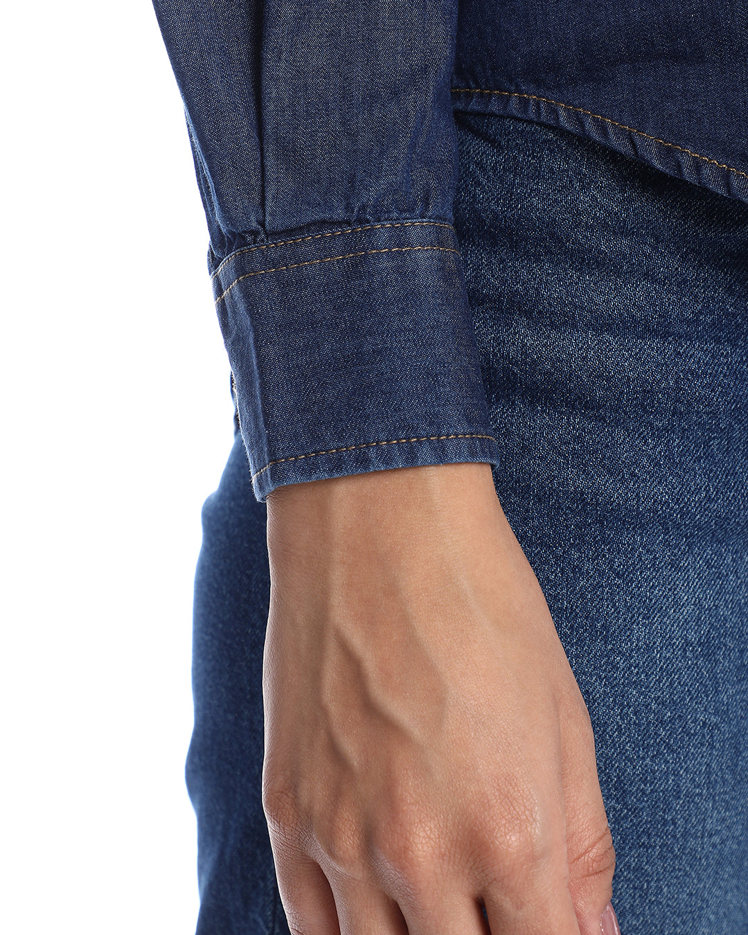 Banita Medium Blue Denim Drop Shoulder Shirt for Women - Paris Fit from GAZILLION - Sleeve Detail