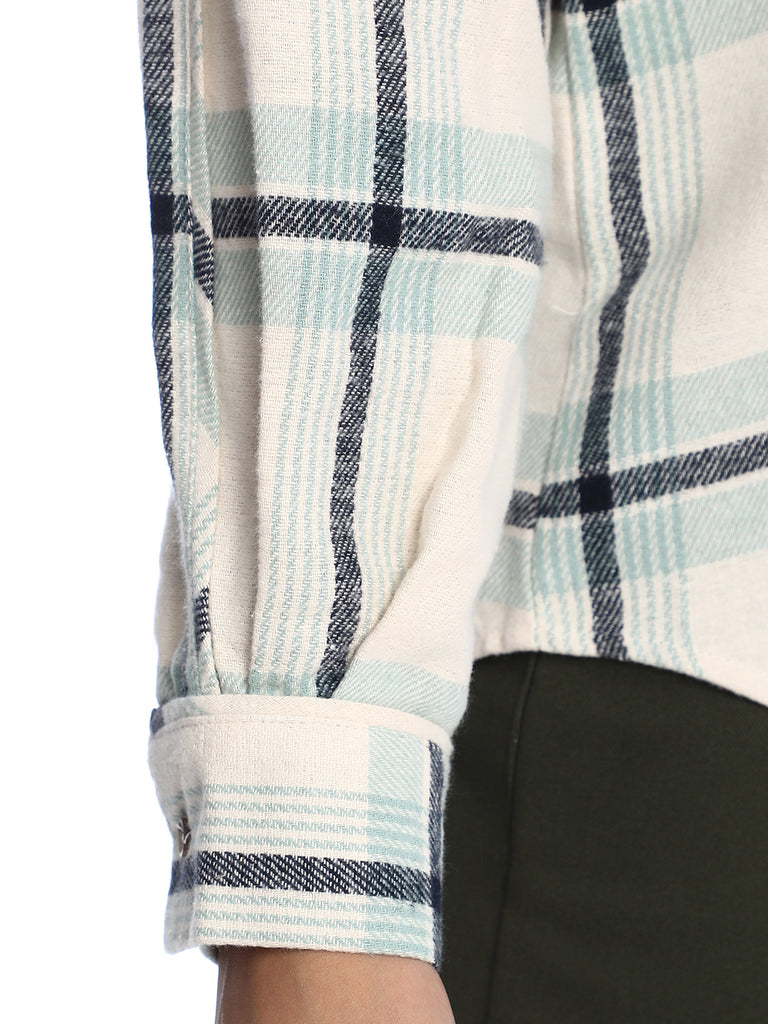 Barbara Sage Green Brushed Cotton Checks Drop Shoulder Shirt for Women - Paris Fit from GAZILLION - Sleeve Detail