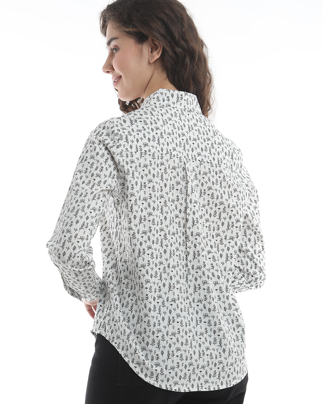 Barilla Black & White Floral Print Cotton Shirt for Women - Zurich Fit from GAZILLION - Back Look