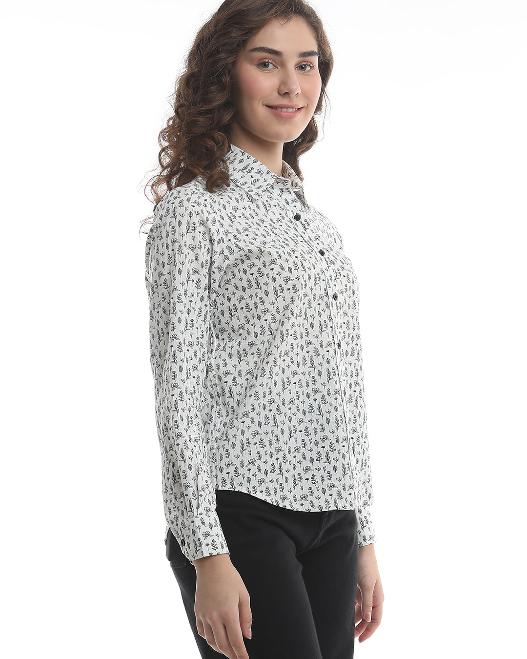 Barilla Black & White Floral Print Cotton Shirt for Women - Zurich Fit from GAZILLION - Right Side Look
