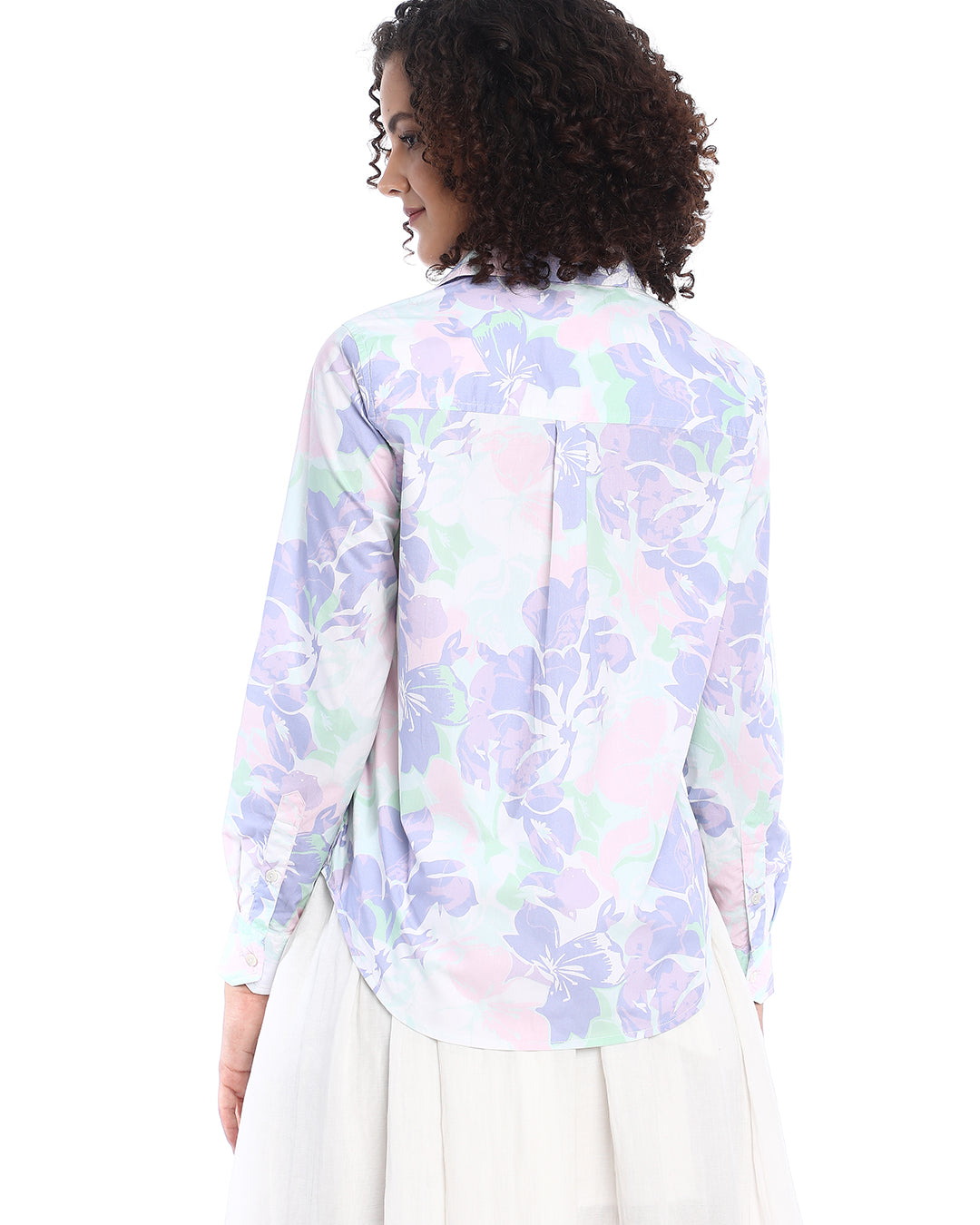 Beaa Mint & Lavendar Floral Print Cotton Shirt for Women - Zurich Fit from GAZILLION - Back Look