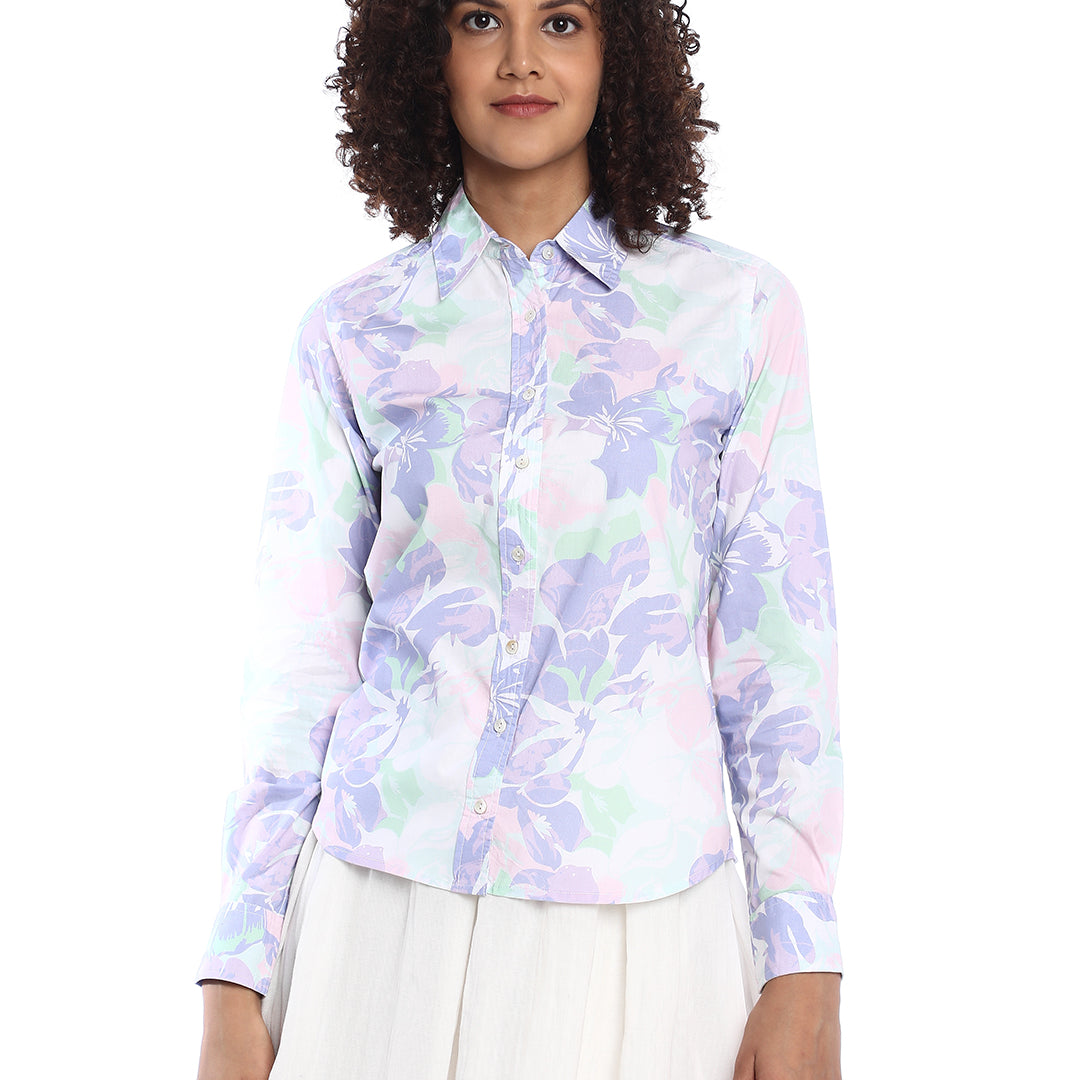 Beaa Mint & Lavendar Floral Print Cotton Shirt for Women - Zurich Fit from GAZILLION - Front Look