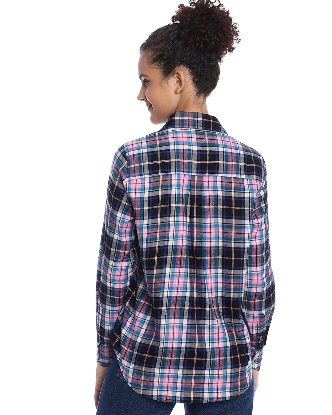 Beauty Pink & Black Checks Soft Cotton Modal Shirt for Women - Zurich Fit from GAZILLION - Back Look