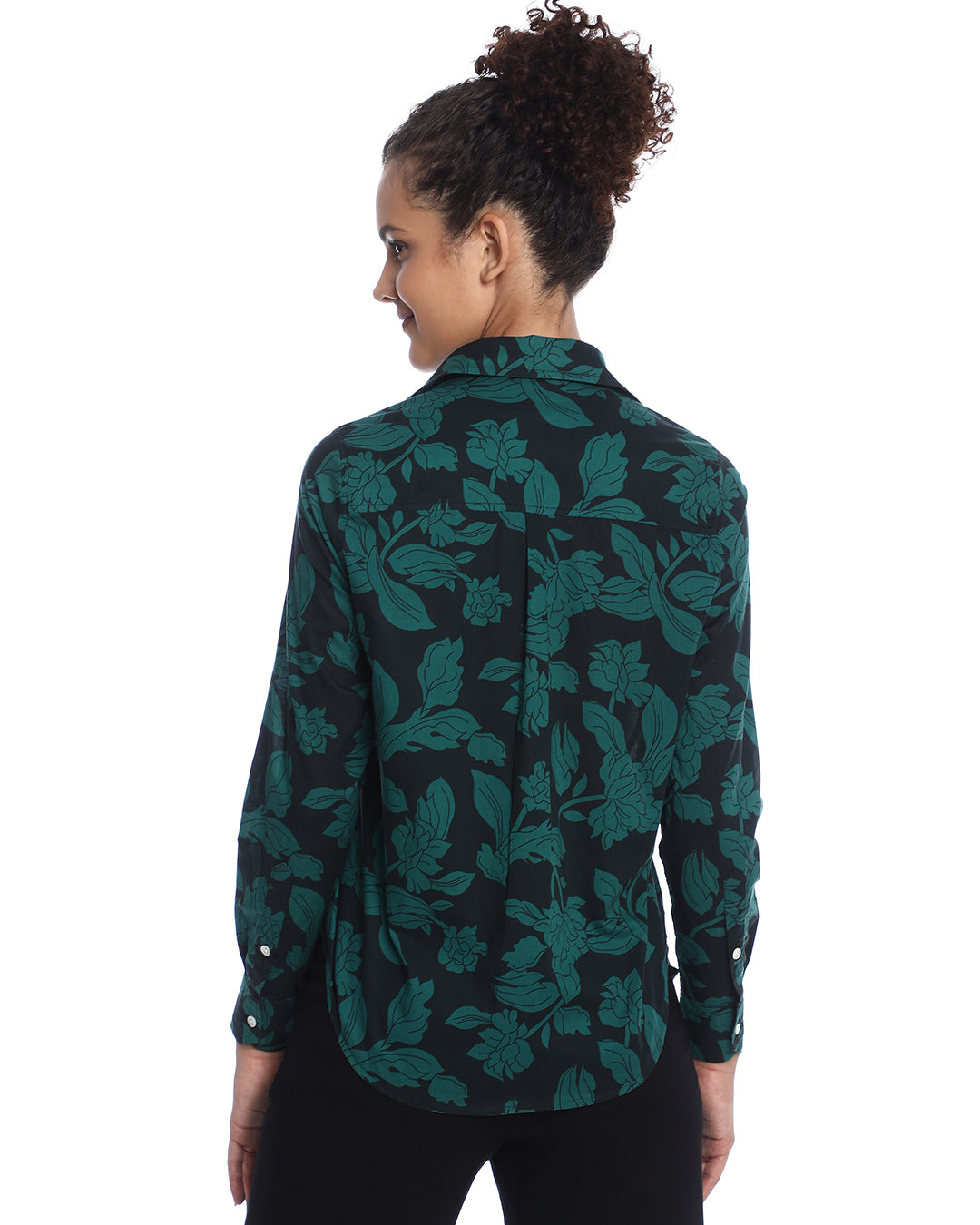 Beca Dark Green Floral Print Cotton Shirt for Women - Zurich Fit from GAZILLION - Back Look