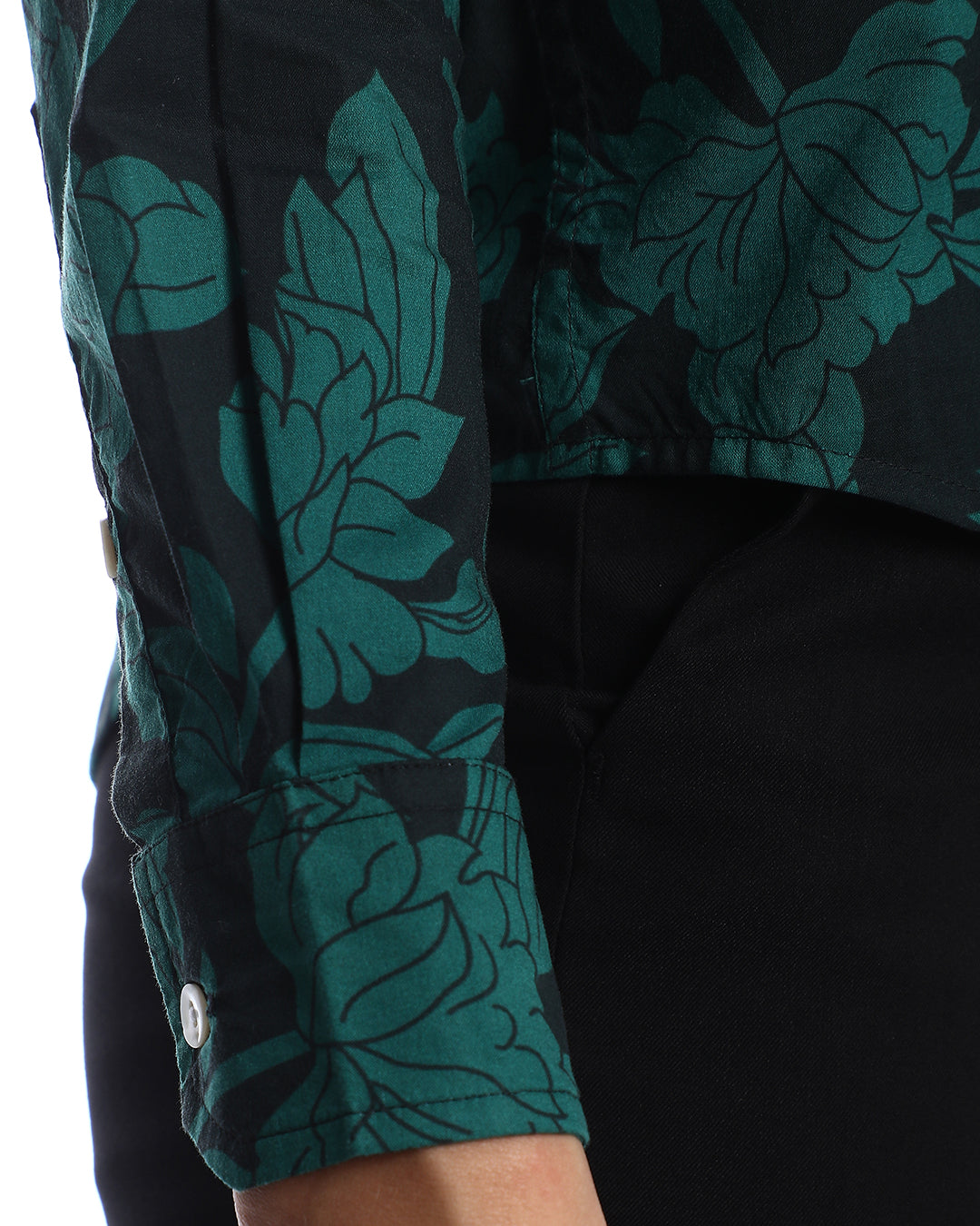 Beca Dark Green Floral Print Cotton Shirt for Women - Zurich Fit from GAZILLION - Sleeve Detail