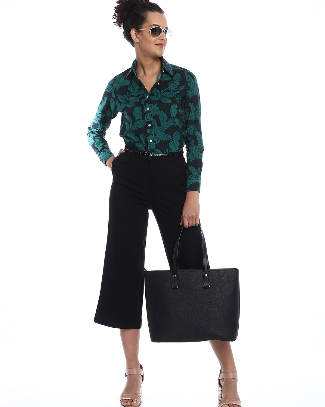 Beca Dark Green Floral Print Cotton Shirt for Women - Zurich Fit from GAZILLION - Stylised Standing Look