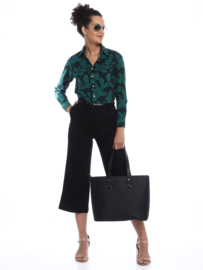 Beca Dark Green Floral Print Cotton Shirt for Women - Zurich Fit from GAZILLION - Stylised Standing Look