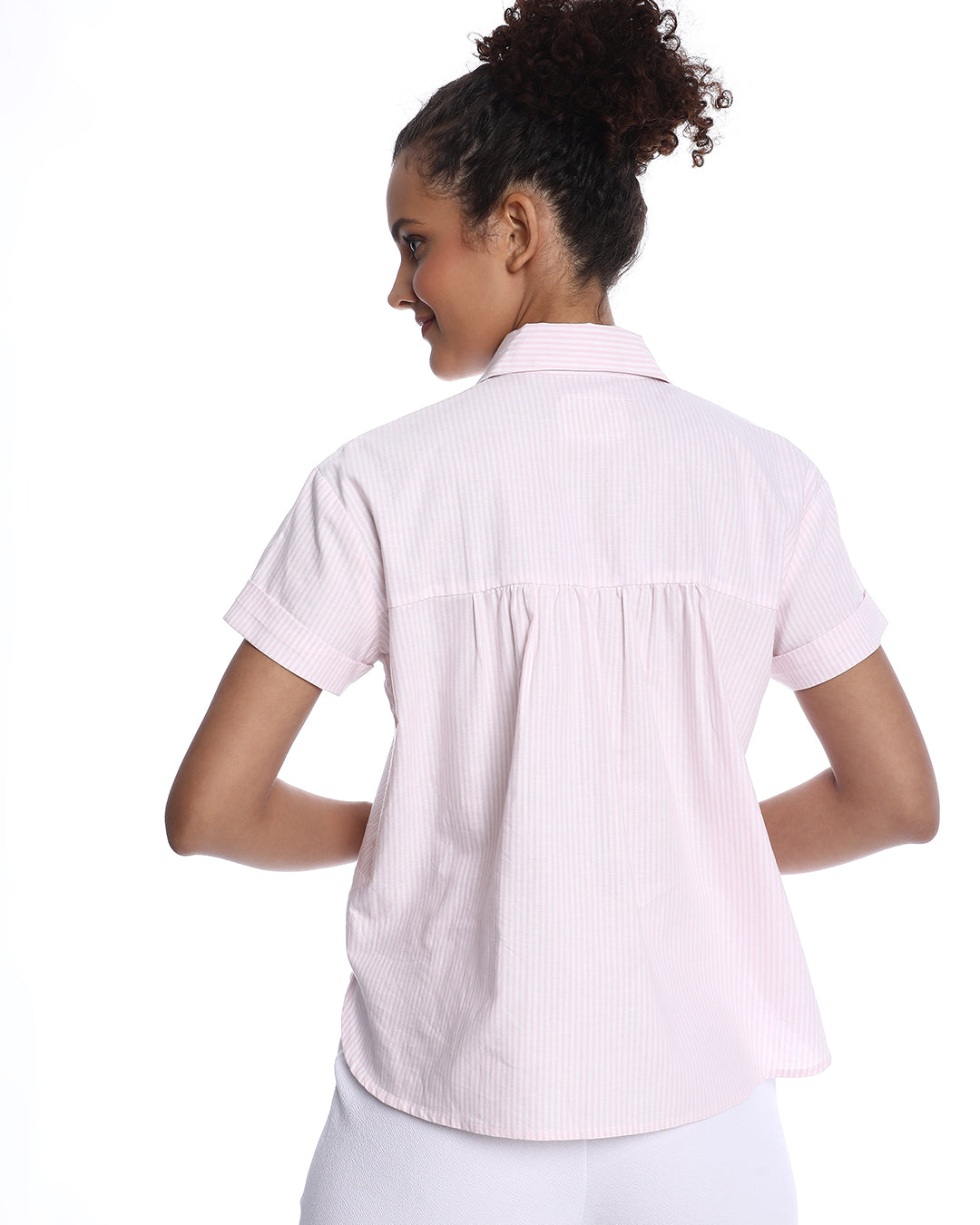 Becky Pink & White Striped Oxford Cotton Boxy Shirt for Women - Madrid Fit from GAZILLION - Back Look