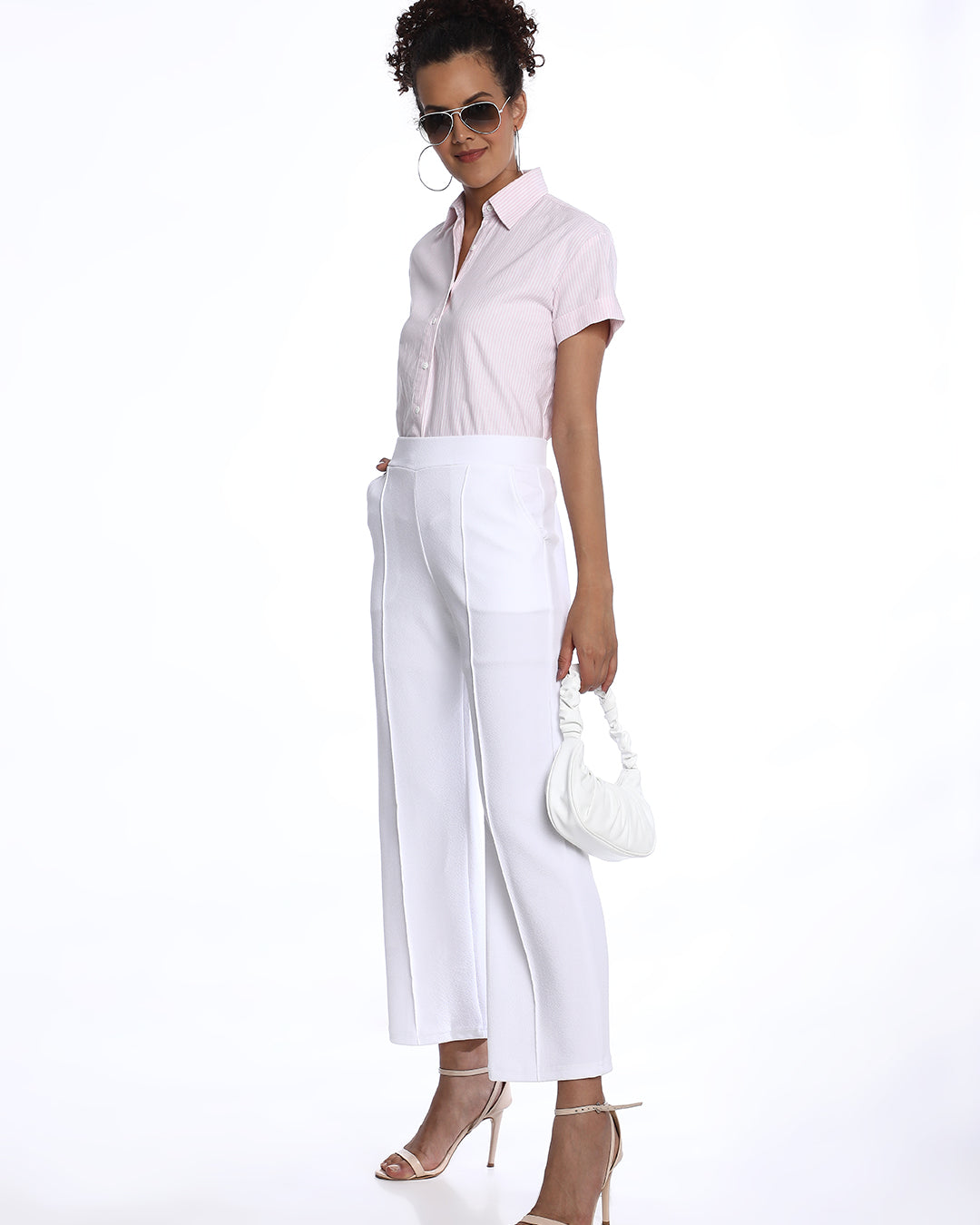 Becky Pink & White Striped Oxford Cotton Boxy Shirt for Women - Madrid Fit from GAZILLION - Stylised Standing Look