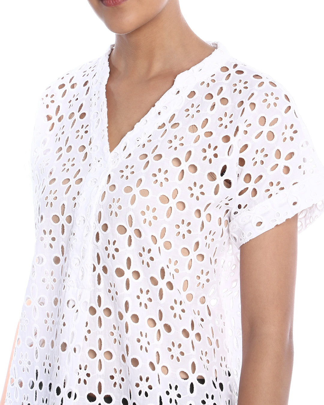 Belinda White Cotton Schiffli Loose Shirt for Women - Barcelona Fit from  GAZILLION - Front Detail