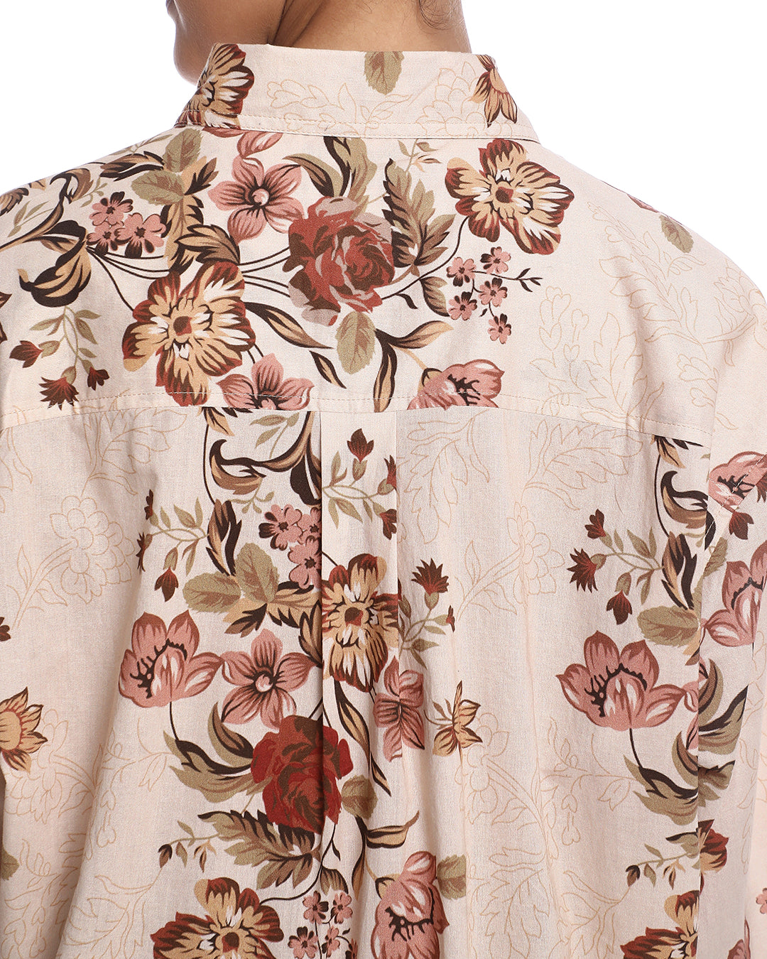 Bellora Beige Floral Print Cotton Oversized Shirt for Women - Brussels Fit from GAZILLION - Back Detail