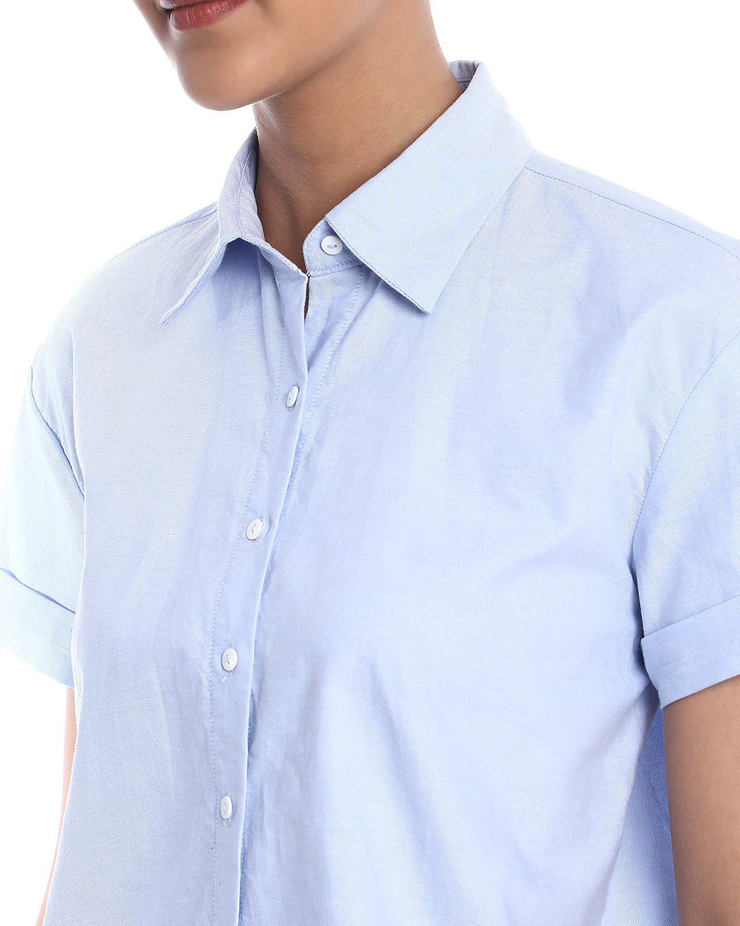Bershka Sky Blue Oxford Cotton Boxy Shirt for Women - Madrid Fit from GAZILLION - Front Detail