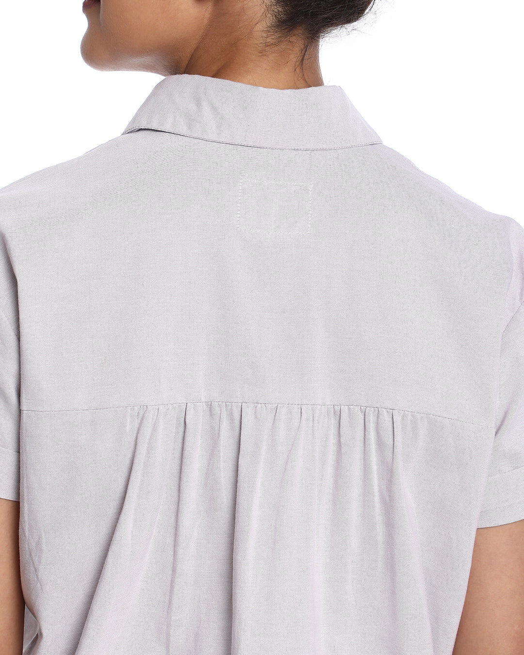 Bershka Stone Grey Oxford Cotton Boxy Shirt for Women - Madrid Fit from GAZILLION - Back Detail