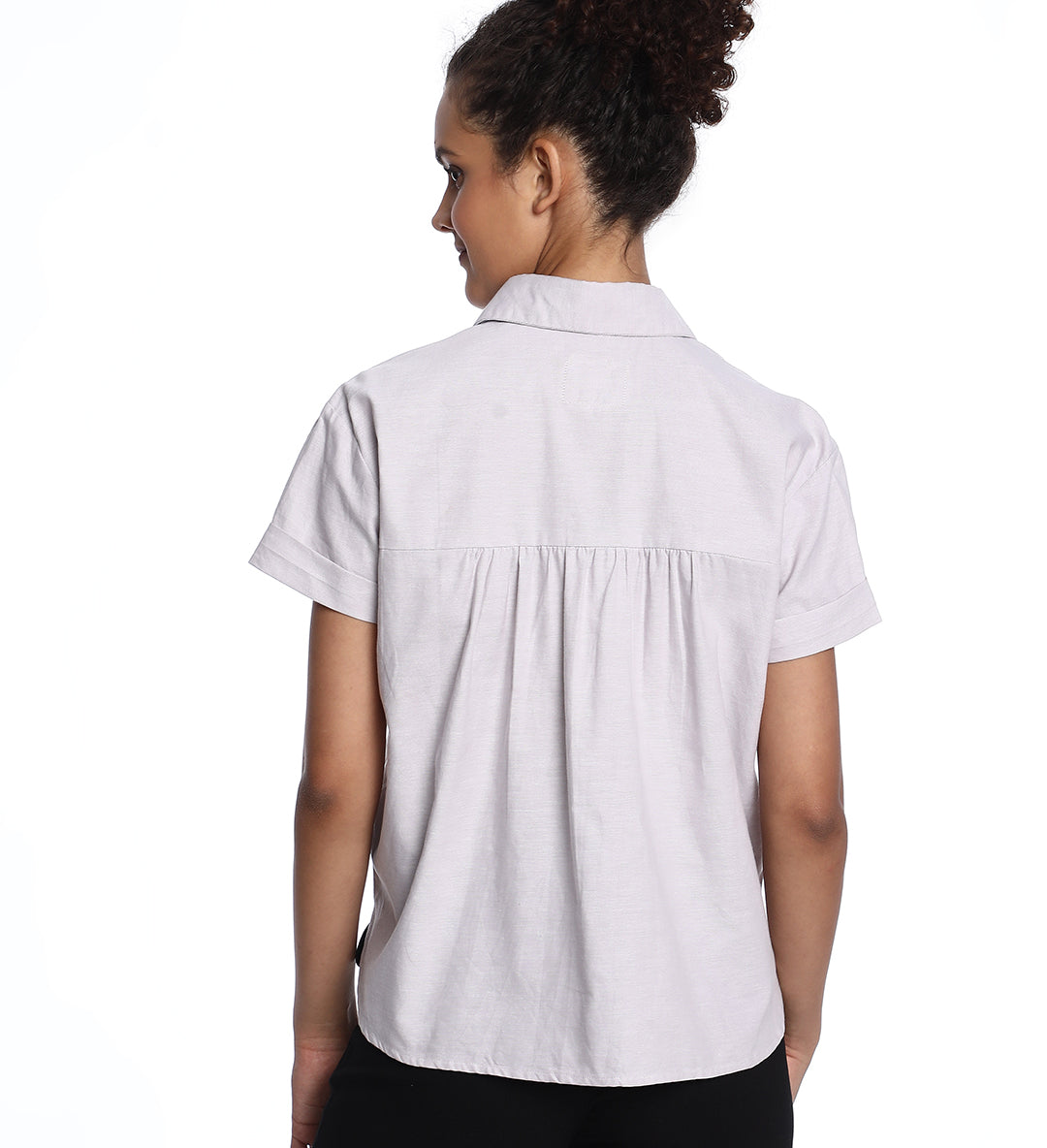 Bershka Stone Grey Oxford Cotton Boxy Shirt for Women - Madrid Fit from GAZILLION - Back Look