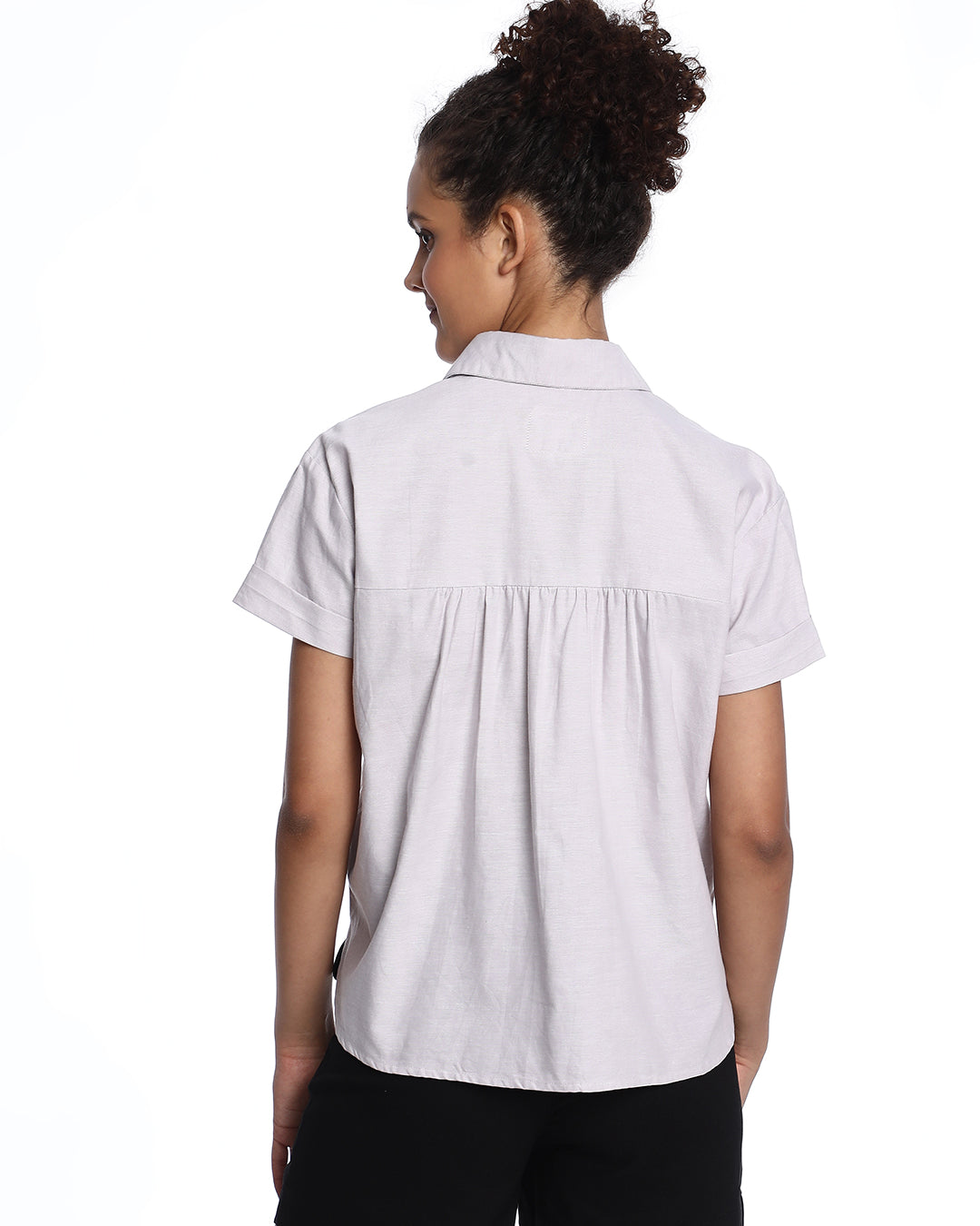 Bershka Stone Grey Oxford Cotton Boxy Shirt for Women - Madrid Fit from GAZILLION - Back Look