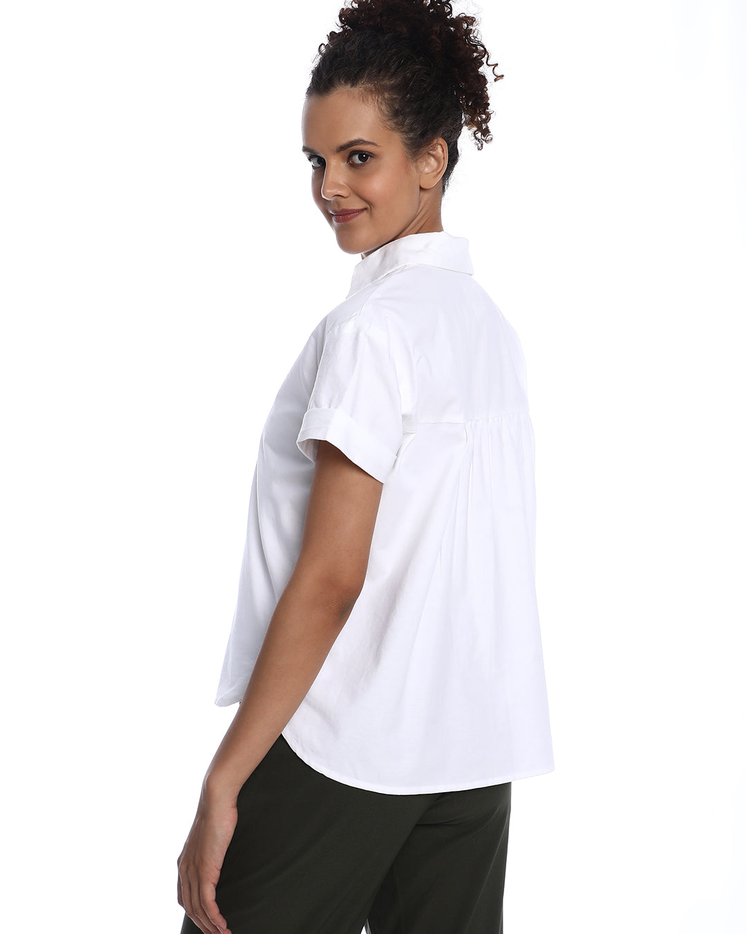 Bershka White Oxford Cotton Boxy Shirt for Women - Madrid Fit from GAZILLION - Back Look