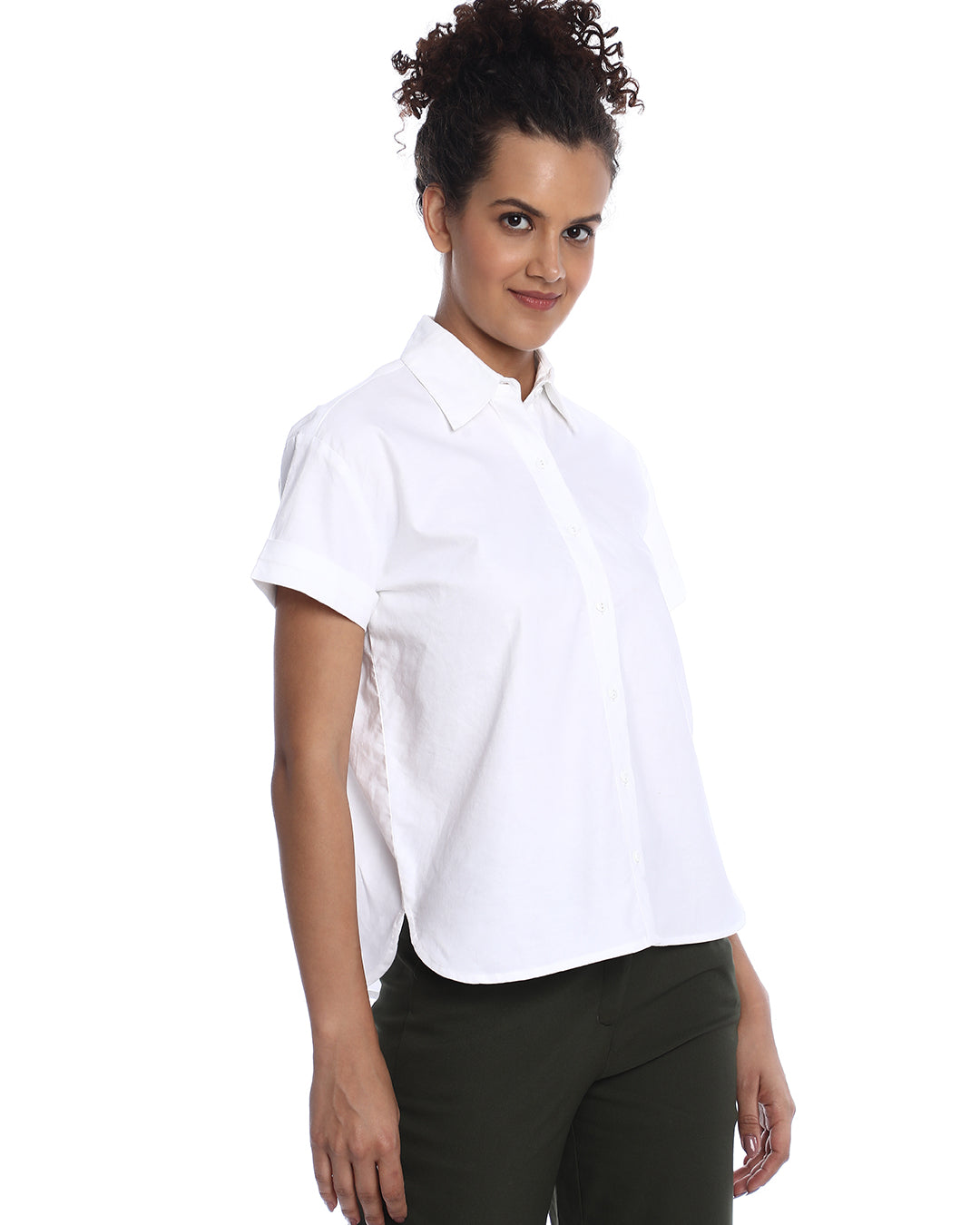 Bershka White Oxford Cotton Boxy Shirt for Women - Madrid Fit from GAZILLION - RIght Side Look