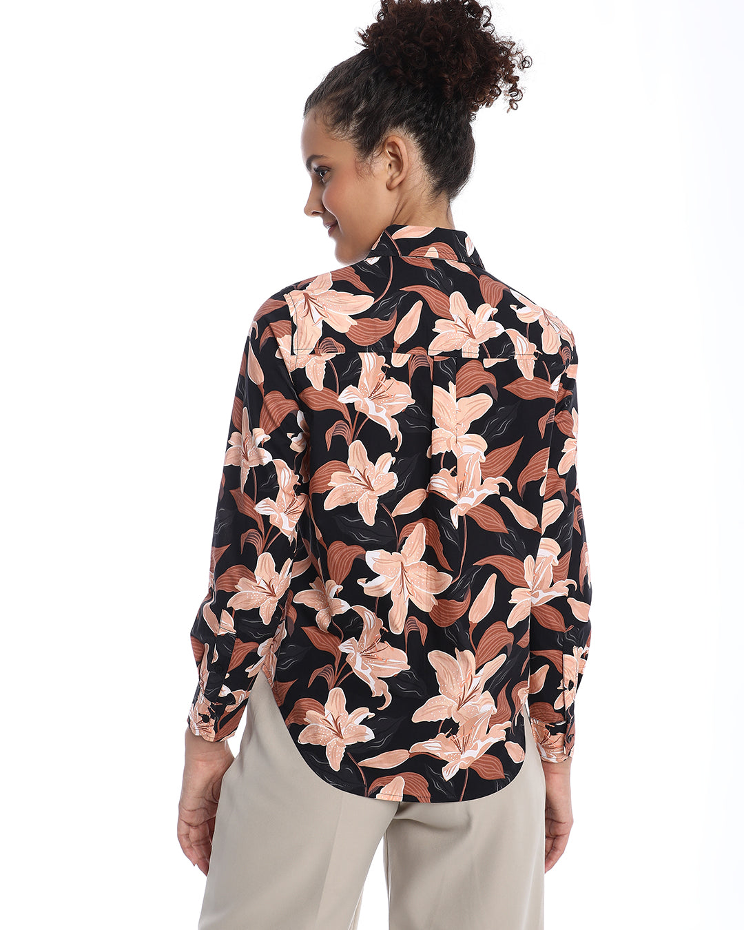 Bethany Dark Floral Print Cotton Shirt for Women - Zurich Fit from GAZILLION - Back Look