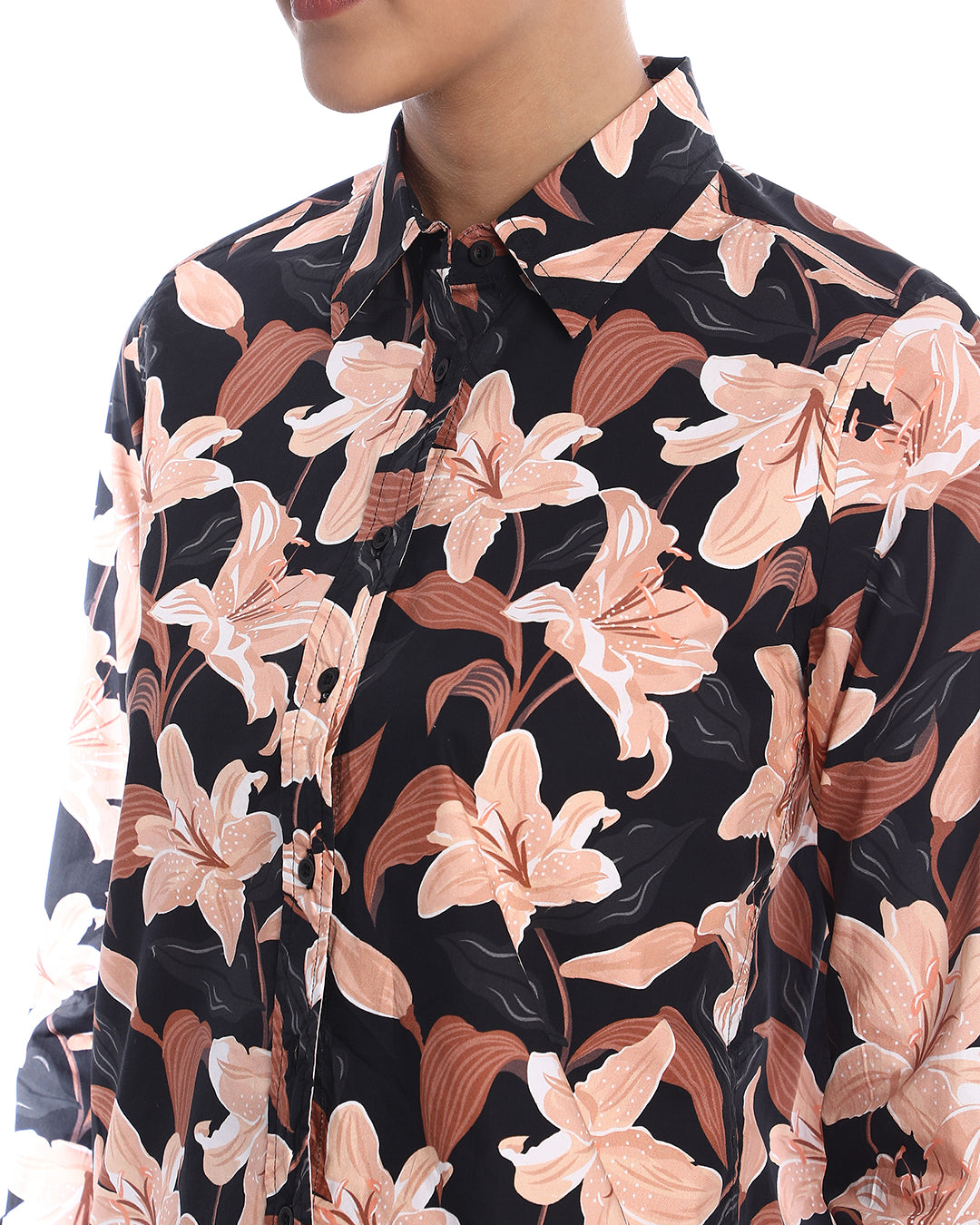 Bethany Dark Floral Print Cotton Shirt for Women - Zurich Fit from GAZILLION - Front Detail