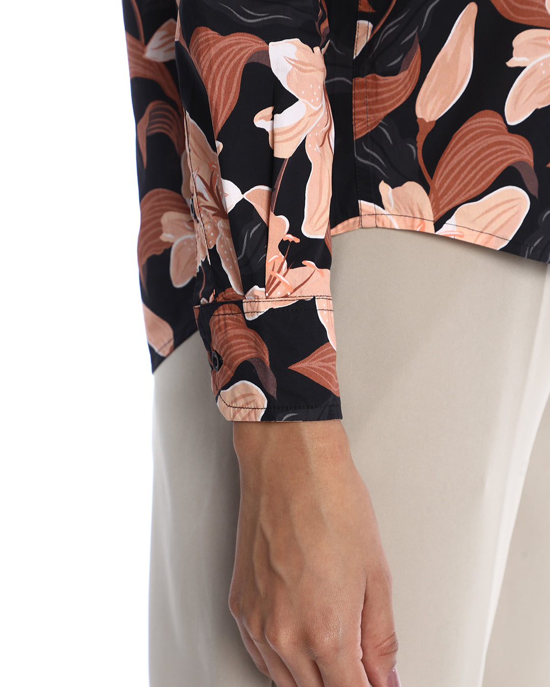 Bethany Dark Floral Print Cotton Shirt for Women - Zurich Fit from GAZILLION - Sleeve Detail