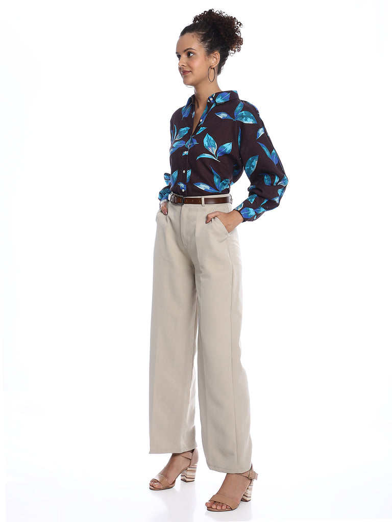 Betty Dark Floral Print Viscose Linen Drop Shoulder Shirt for Women - Paris Fit from GAZILLION - Stylised Standing Look