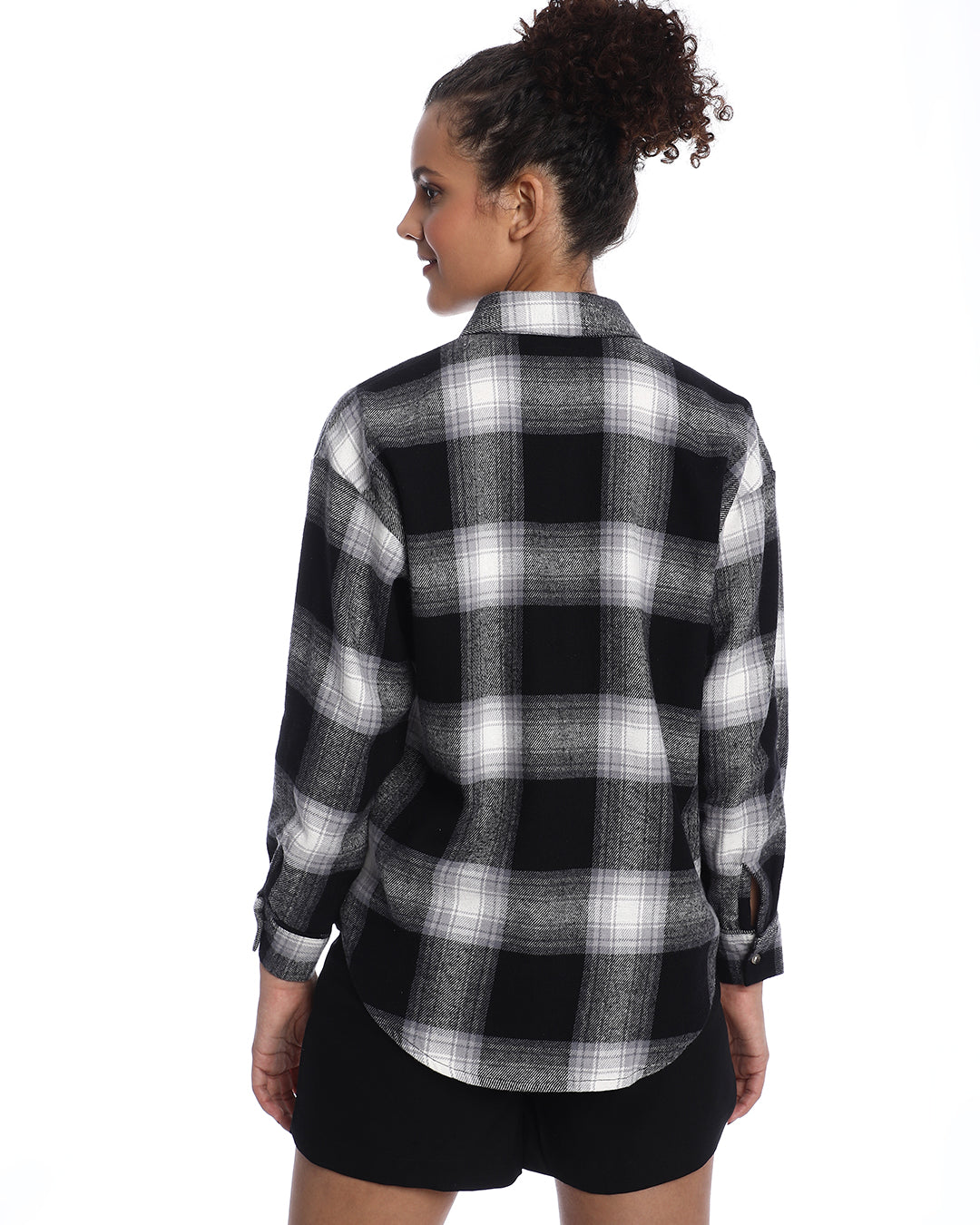 Bianca Black Brushed Cotton Checks Drop Shoulder Shirt for Women - Paris Fit from GAZILLION - Back Look