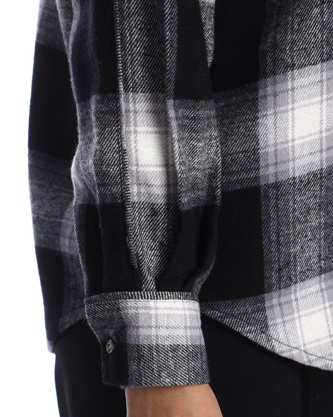 Bianca Black Brushed Cotton Checks Drop Shoulder Shirt for Women - Paris Fit from GAZILLION - Sleeve Detail