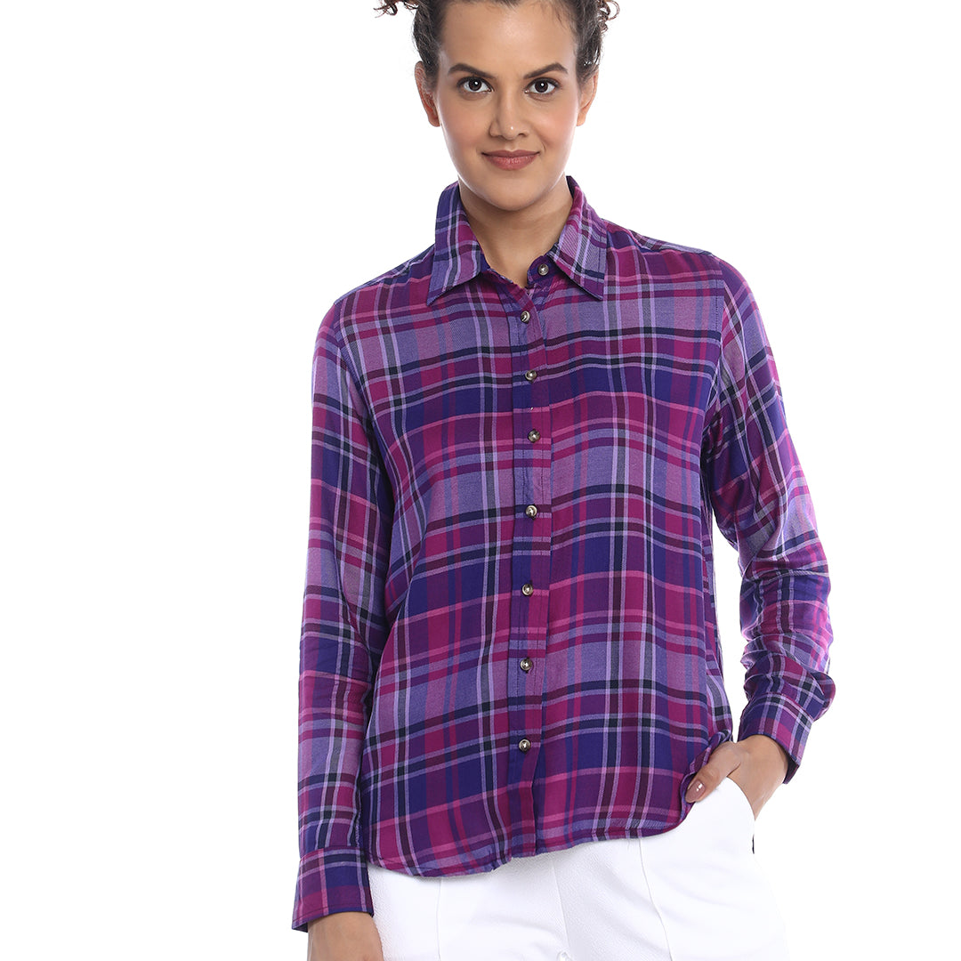 Bina Purple Checks Soft Viscose Shirt for Women - Zurich Fit from GAZILLION - Front Look