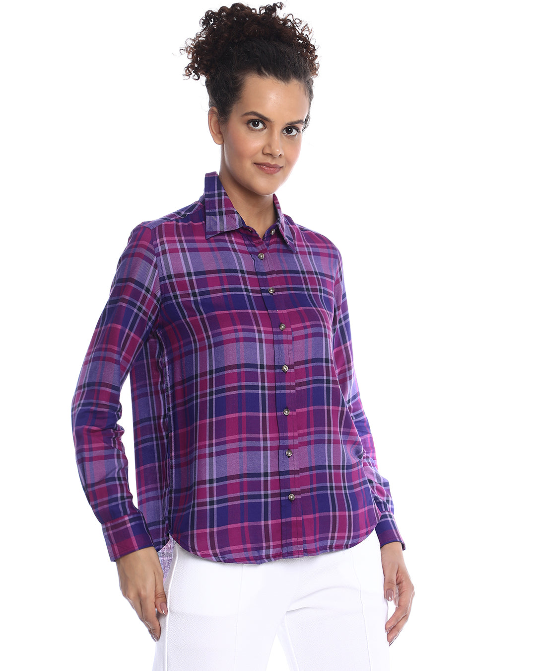 Bina Purple Checks Soft Viscose Shirt for Women - Zurich Fit from GAZILLION - Right Look