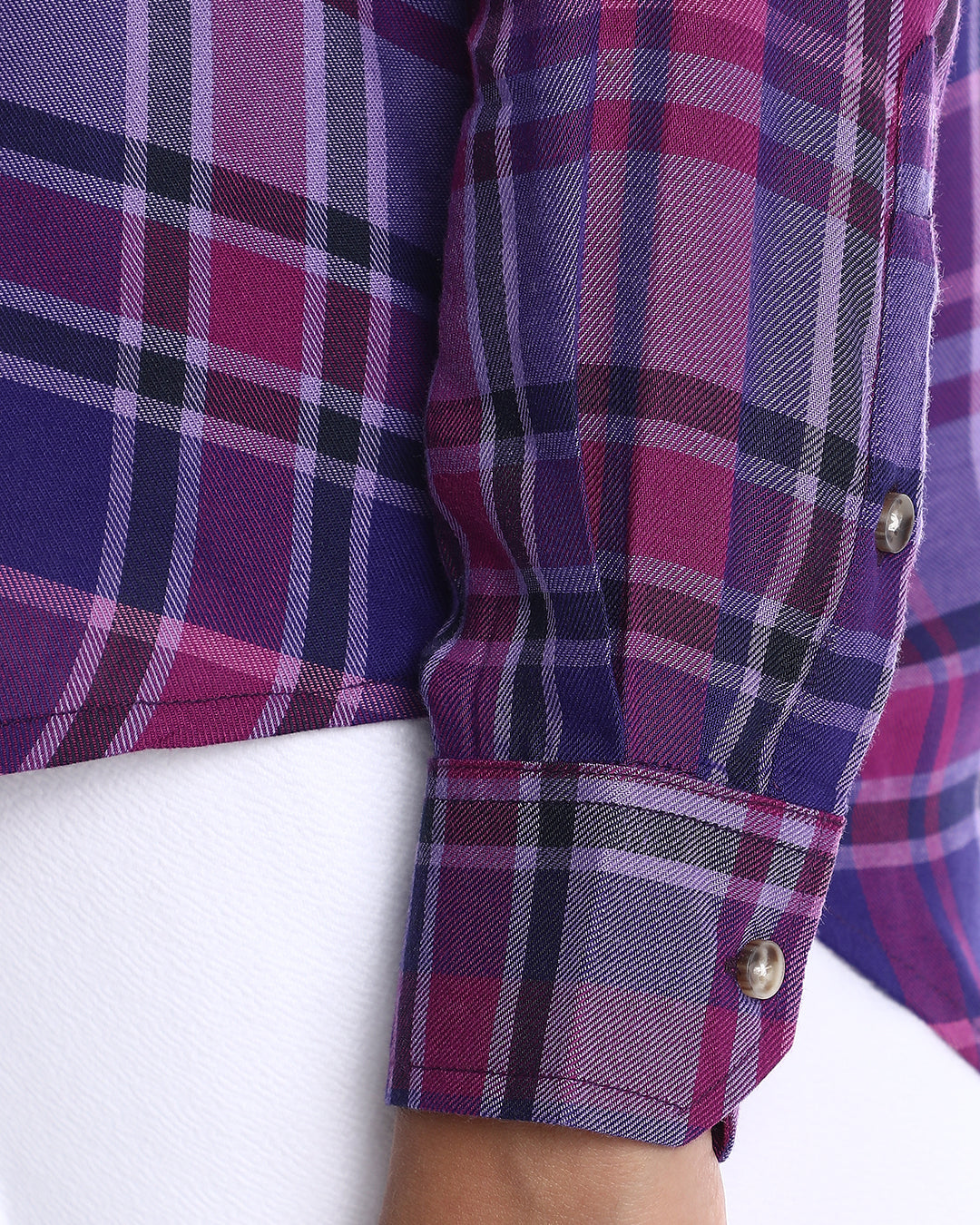 Bina Purple Checks Soft Viscose Shirt for Women - Zurich Fit from GAZILLION - Sleeve Detail