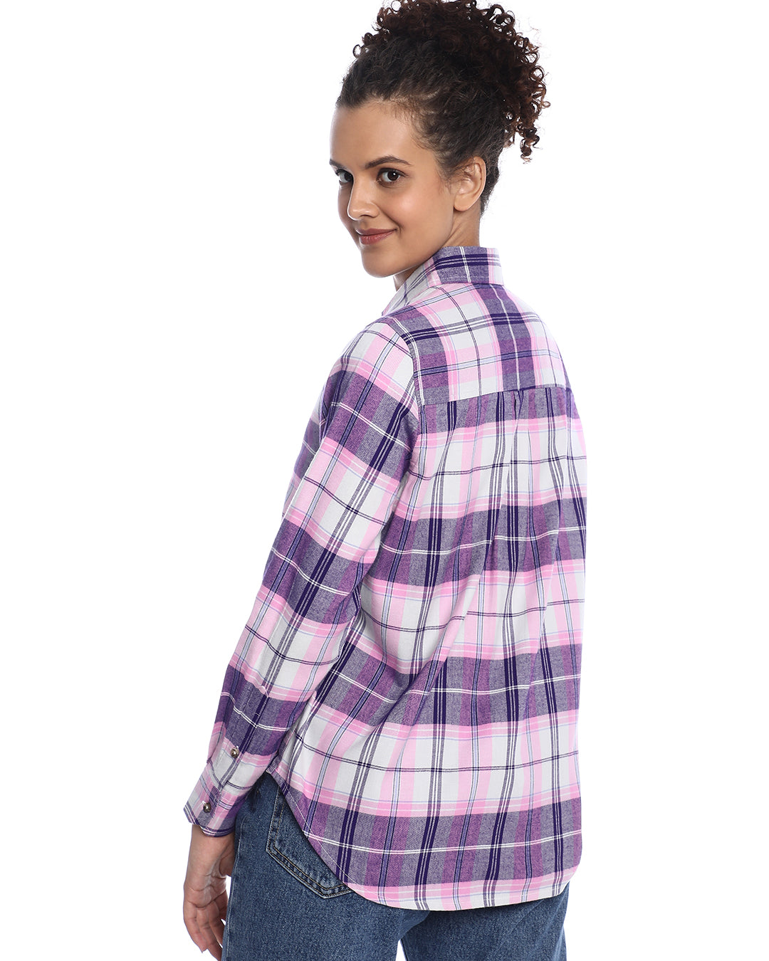 Binny Purple & Pink Checks Soft Cotton Viscose Shirt for Women - Zurich Fit from GAZILLION - Back Look