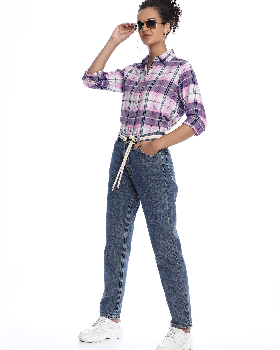 Binny Purple & Pink Checks Soft Cotton Viscose Shirt for Women - Zurich Fit from GAZILLION - Stylised Look