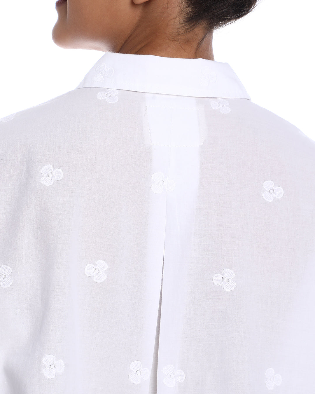 Briana White Shiffli Floral Border Cropped Shirt for Women - Budapest Fit from GAZILLION - Back Detail