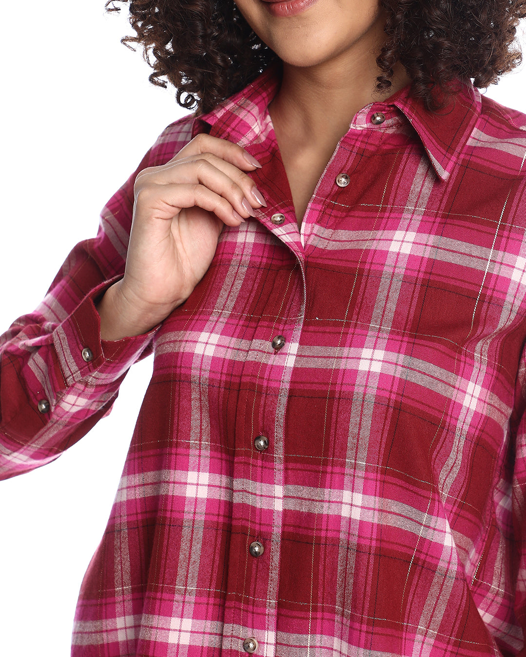 Britney Red & Pink Checks Soft Cotton Viscose Shirt for Women - Zurich Fit from GAZILLION - Dignity Button Look