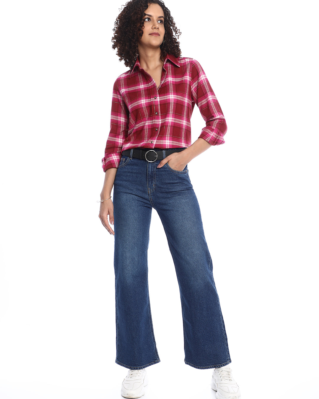 Britney Red & Pink Checks Soft Cotton Viscose Shirt for Women - Zurich Fit from GAZILLION - Stylised Standing Look