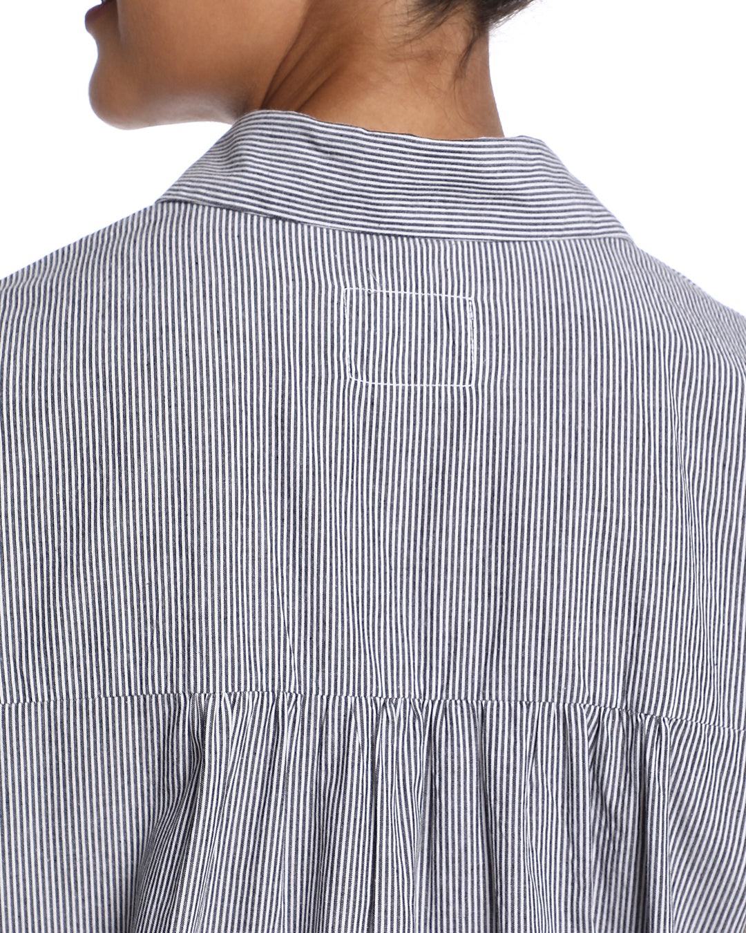 Bronze Black & White Striped Cotton Loose Shirt for Women - Madrid Fit for GAZILLION - Back Detail