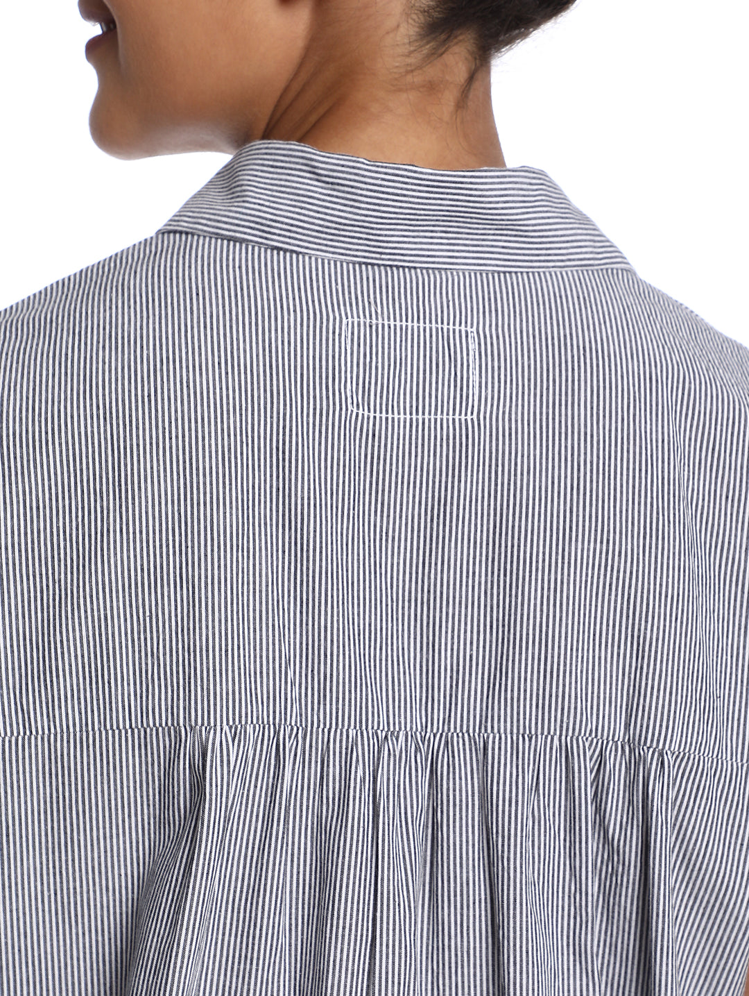 Bronze Black & White Striped Cotton Loose Shirt for Women - Madrid Fit for GAZILLION - Back Detail