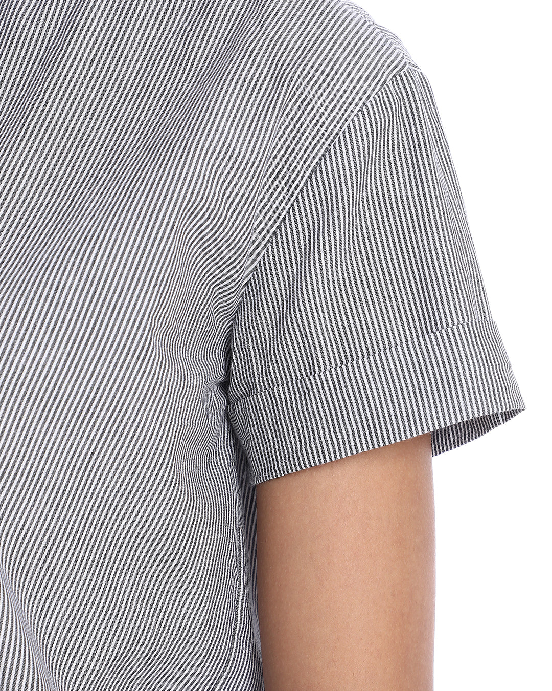 Bronze Black & White Striped Cotton Loose Shirt for Women - Madrid Fit from GAZILLION - Sleeve Detail