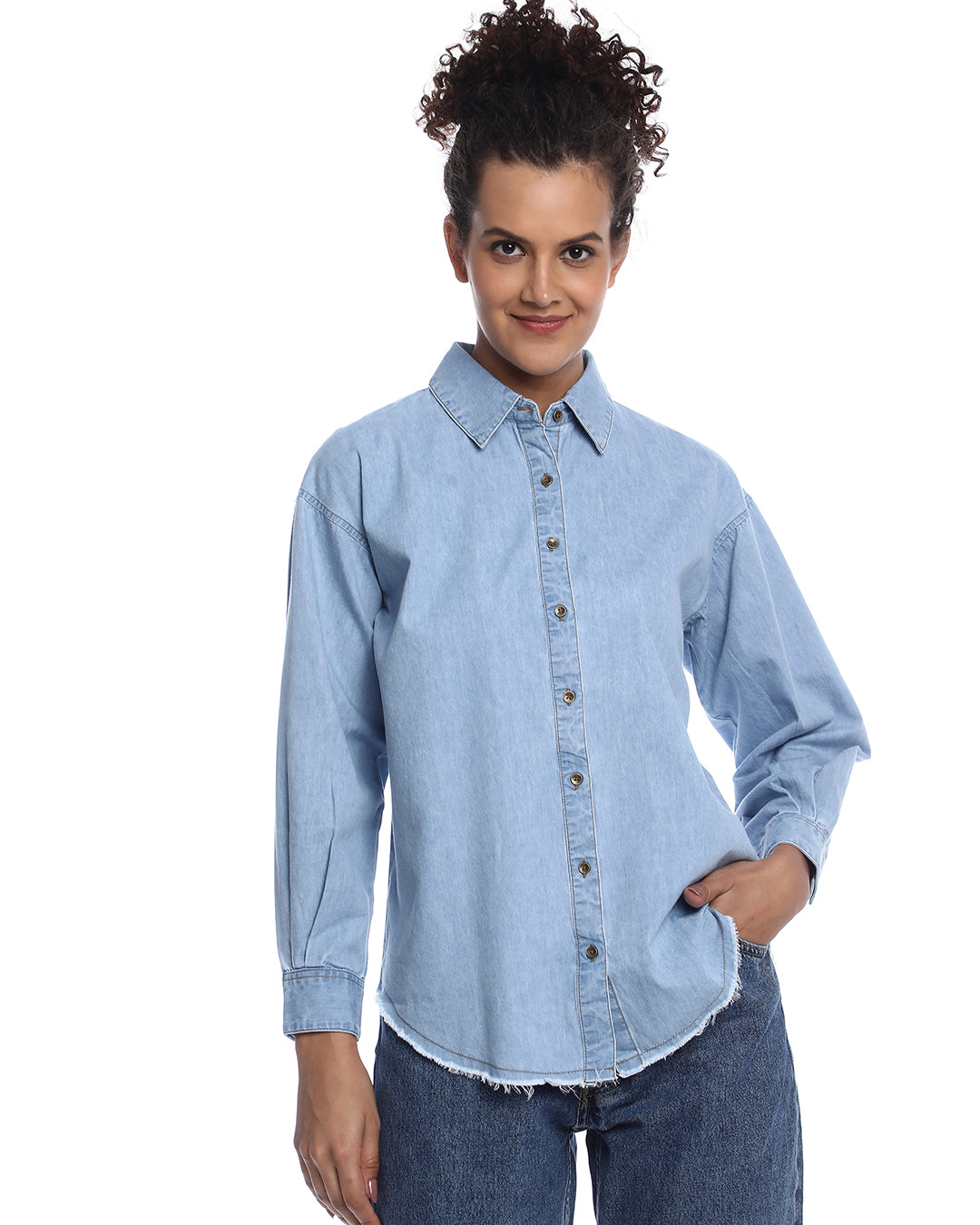 Brynn Light Blue Denim Shirt for Women - Zurich Fit from GAZILLION - Front Look