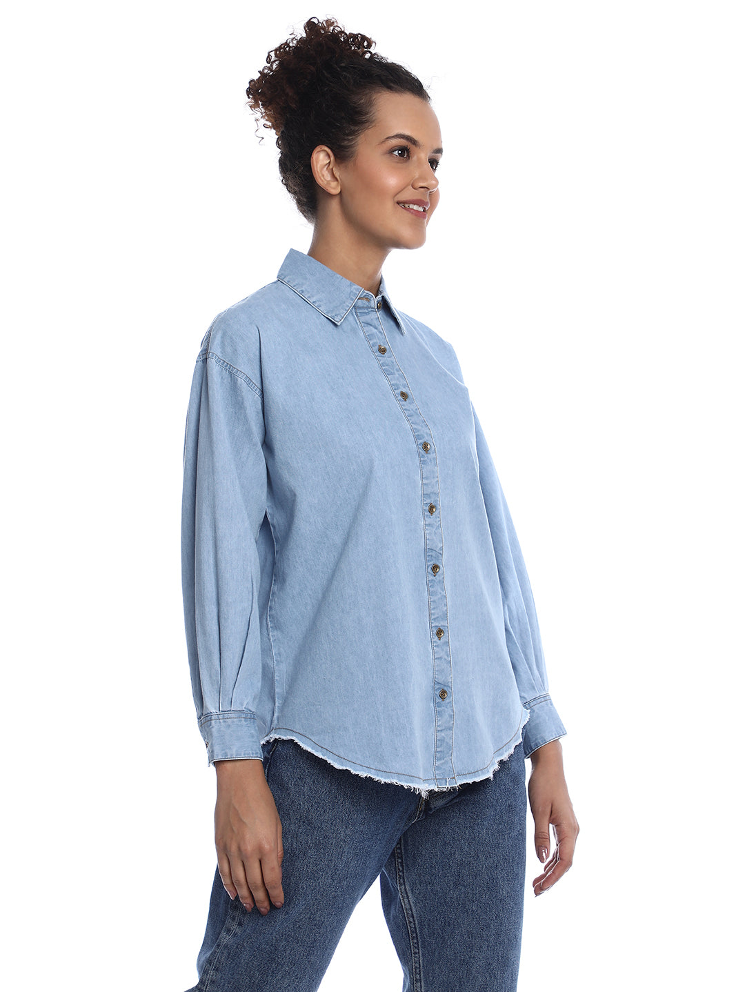 Brynn Light Blue Denim Shirt for Women - Zurich Fit from GAZILLION - Right Side Look