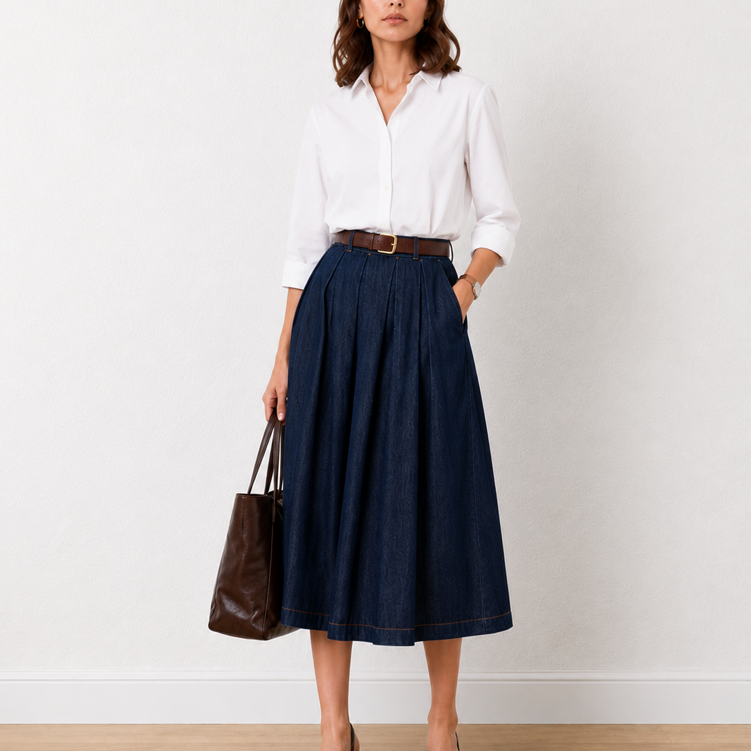 Hansel Denim Pleated Maxi Skirt