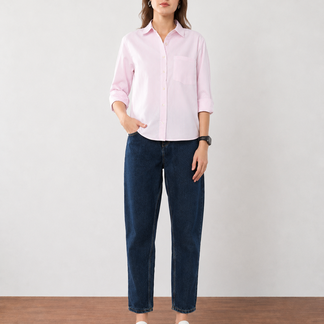 Folk Striped Cotton Shirt with Side Buttons