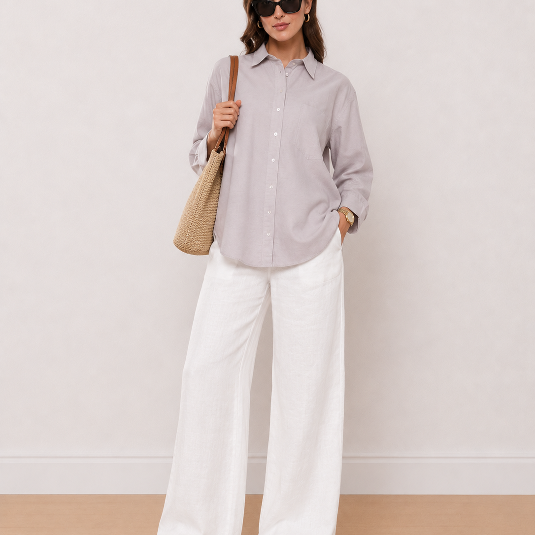 Andria Grey Cotton Oversized Shirt