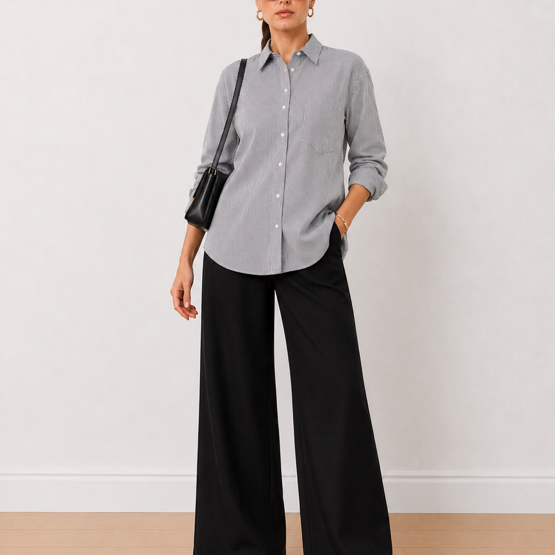 Amayra Black & White Striped Cotton Oversized Shirt