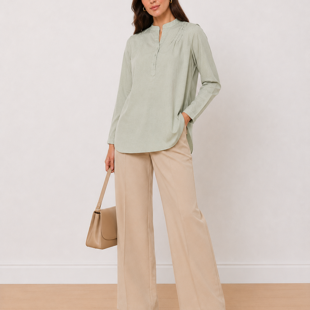 Audrey Sage Green Cotton Plus Size Tunic Shirt