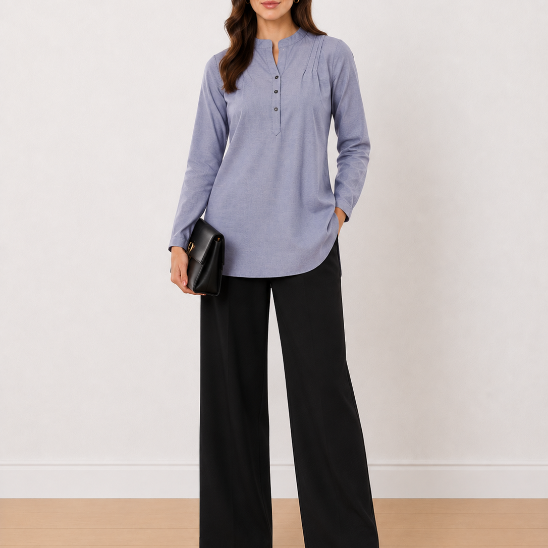 Azzurra Blue-Grey Cotton Plus Size Tunic Shirt